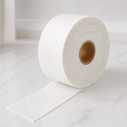 White Polyastro Surgistrip epilation cloth roll with a short length unrolled to show texture
