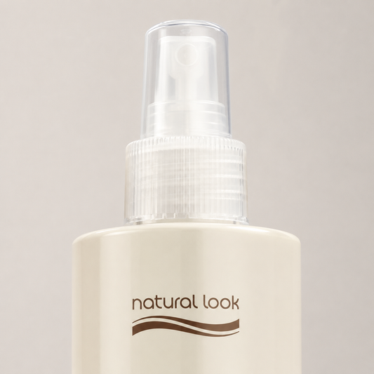 Natural Look Shine Enhancing Mask Spray clear pump and cap close detail