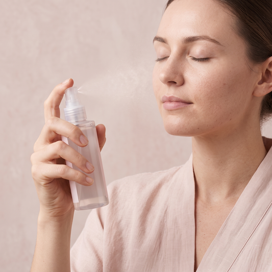 Rosewater Balancing Mist lightly sprayed over clean skin after cleansing