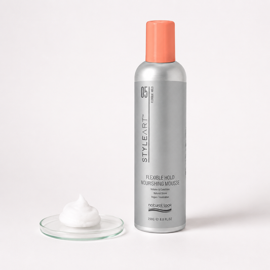 Natural Look Flexible Hold Nourishing Mousse 250g with soft white mousse sample