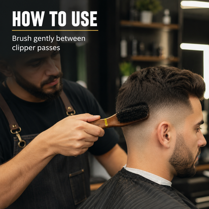 How to use Natural Wood Fade Brush between clipper passes in a professional barbershop