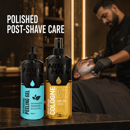 Nish Man Gold One Face Refresh Duo at an upscale barber facial station