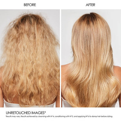 Before and after hair results using OLAPLEX No.4, No.5 and No.6