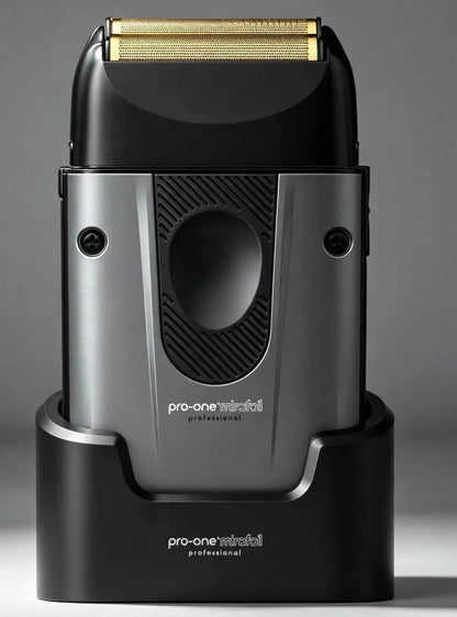 Pro-One MiraFoil shaver shown in its charging stand