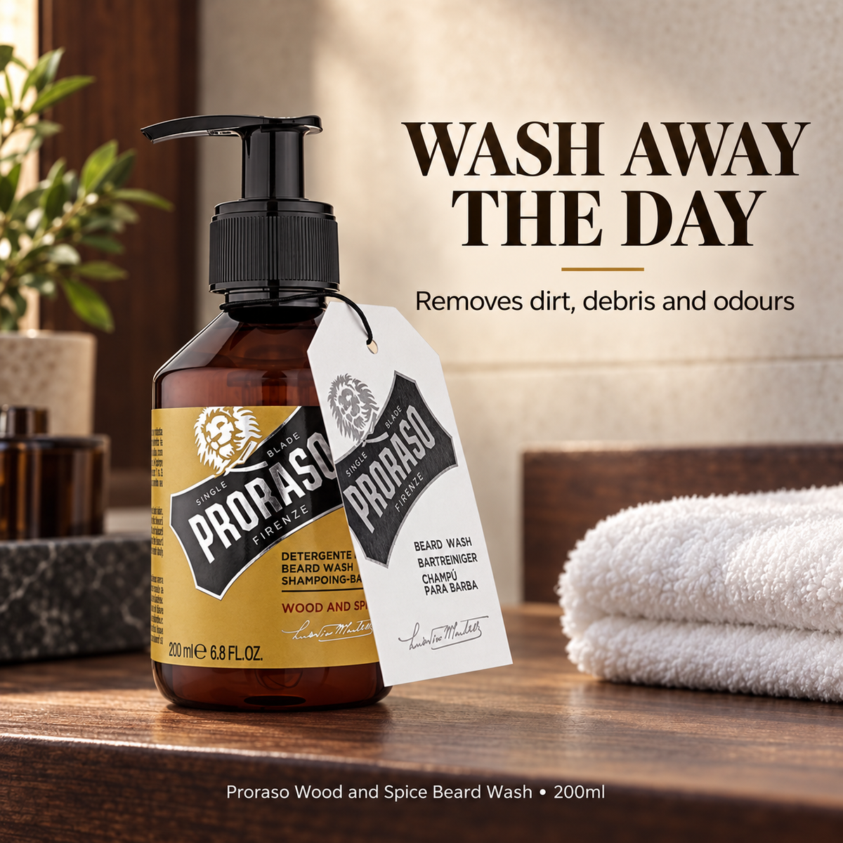 Proraso Wood and Spice Beard Wash 200ml – removes dirt, debris and odours