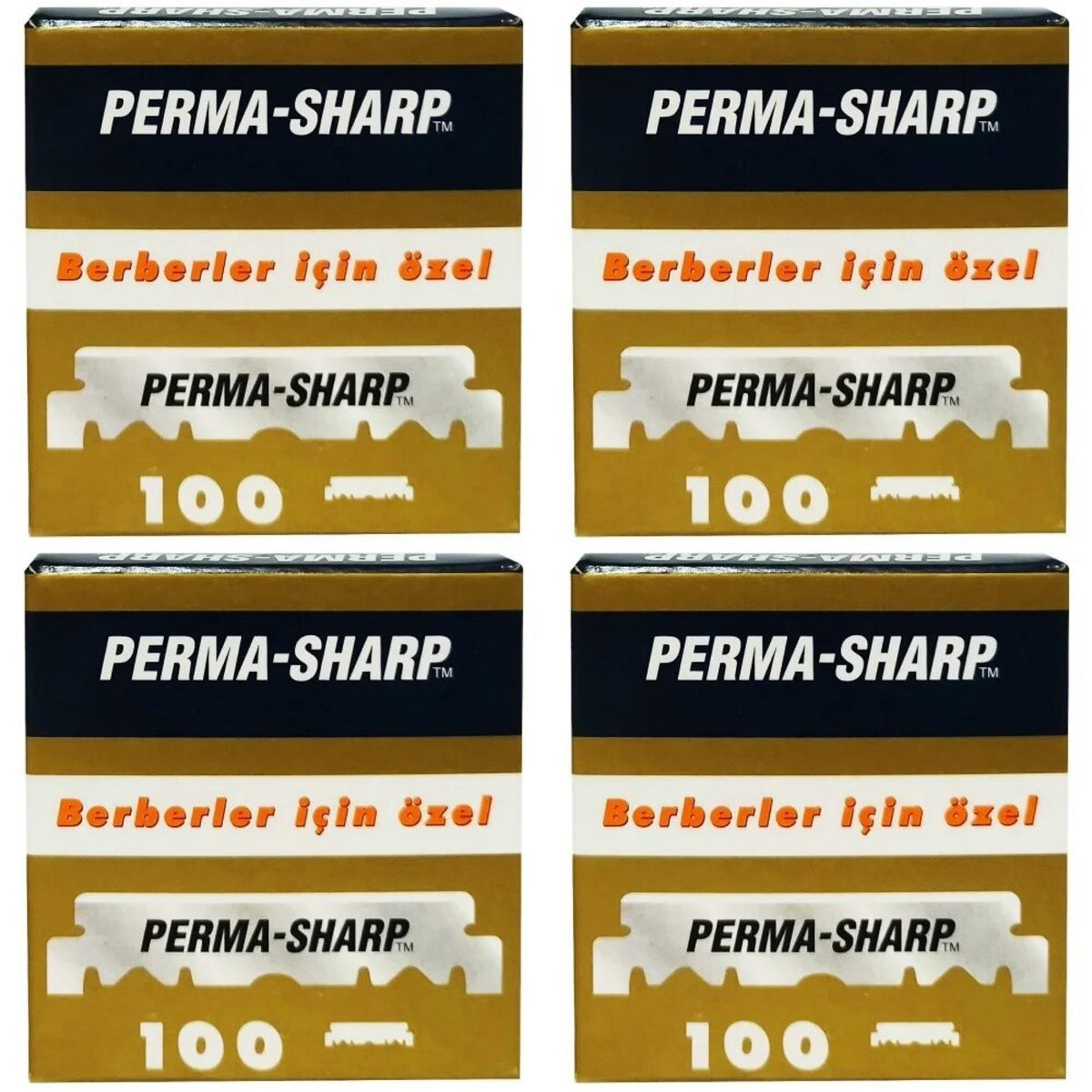 Perma-Sharp half razor blades 100-pack box and wrapped blades