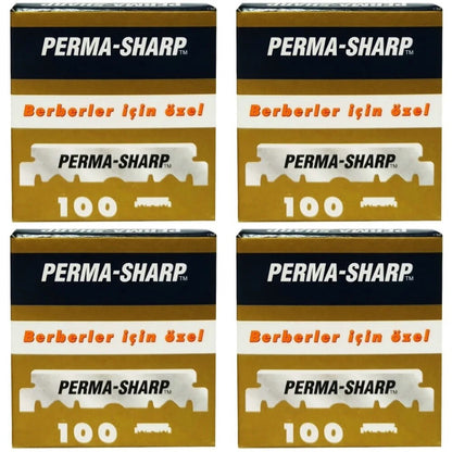 Perma-Sharp half razor blades 100-pack box and wrapped blades