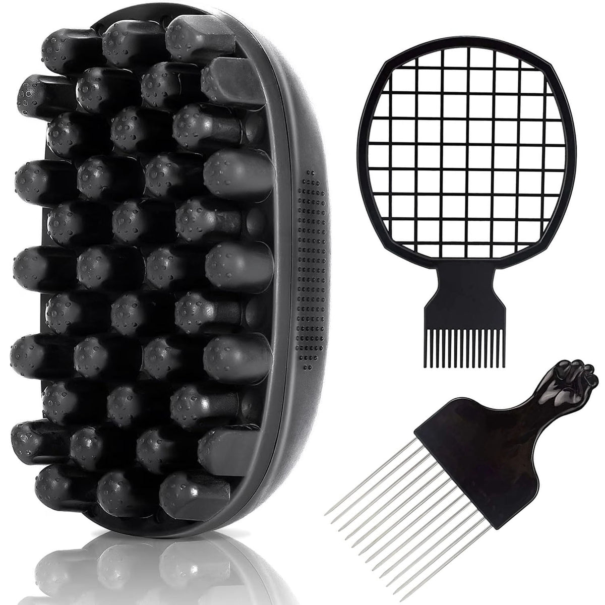 Wave Hair Brush Set – Hair Sponge, Twist Comb & Afro Pick