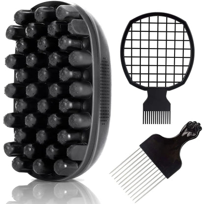 Wave Hair Brush Set – Hair Sponge, Twist Comb & Afro Pick
