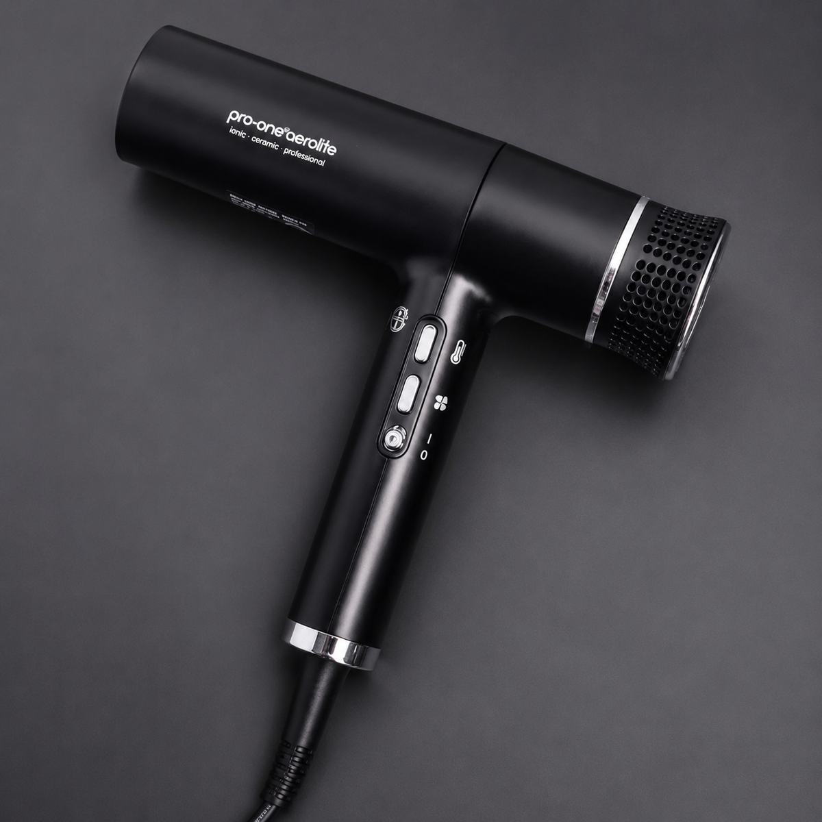 Pro-One Aerolite black hairdryer with controls and rear filter