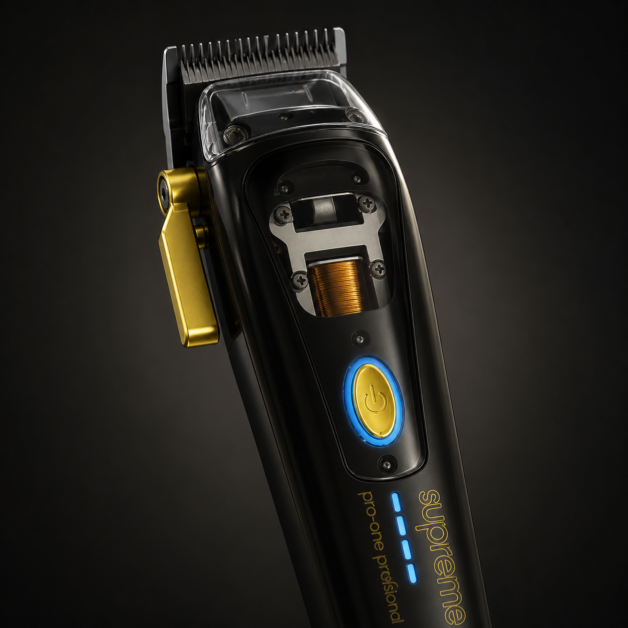 Pro-One Supreme Cordless Hair Clipper blade, motor and control detail