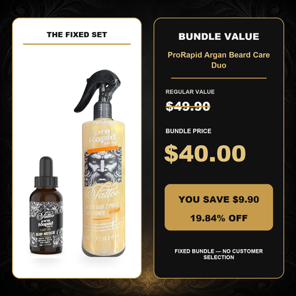 ProRapid Argan Beard Care Duo $40.00 bundle price and $9.90 saving