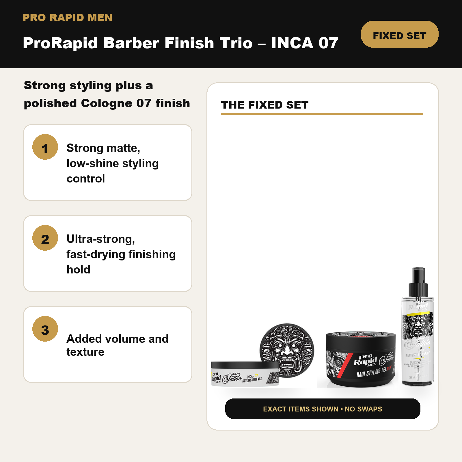 ProRapid Barber Finish Trio – INCA 07 key benefits and included ProRapid products