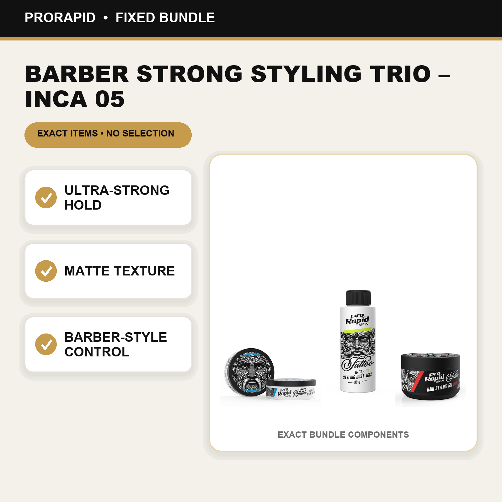 ProRapid Barber Strong Styling Trio – INCA 05 key benefits and included ProRapid products