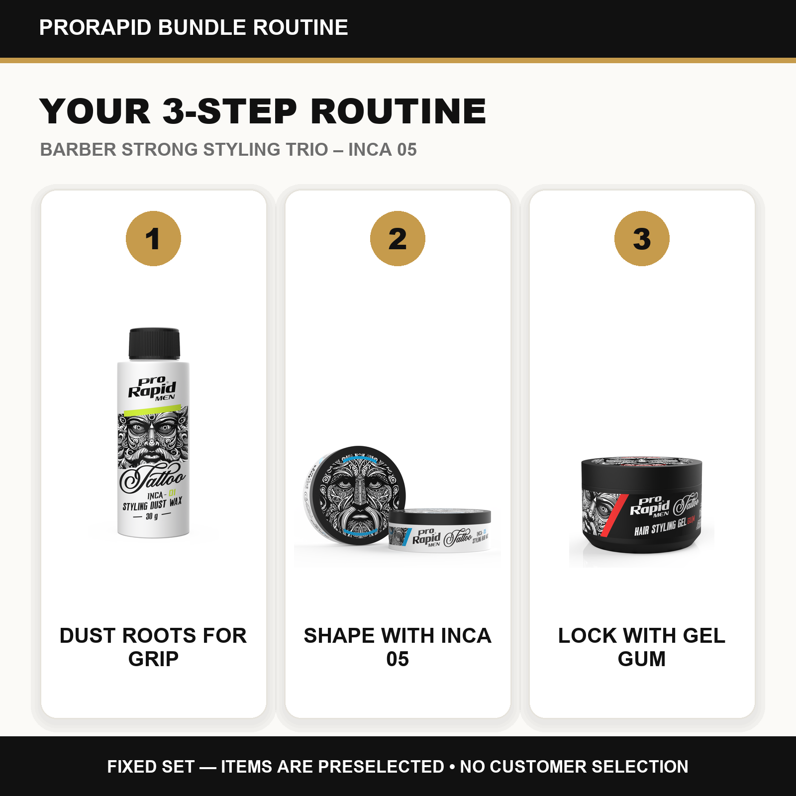 ProRapid Barber Strong Styling Trio – INCA 05 step-by-step ProRapid grooming routine