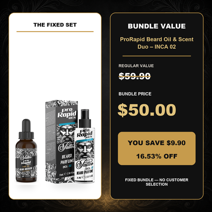 ProRapid Beard Oil & Scent Duo – INCA 02 $50.00 bundle price and $9.90 saving