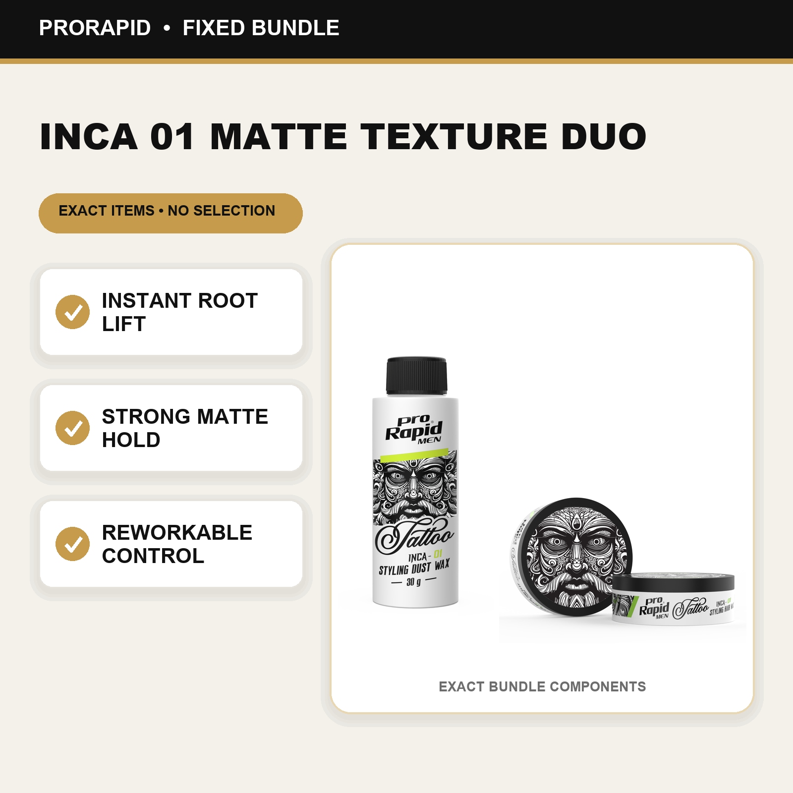 ProRapid INCA 01 Matte Texture Duo key benefits and included ProRapid products