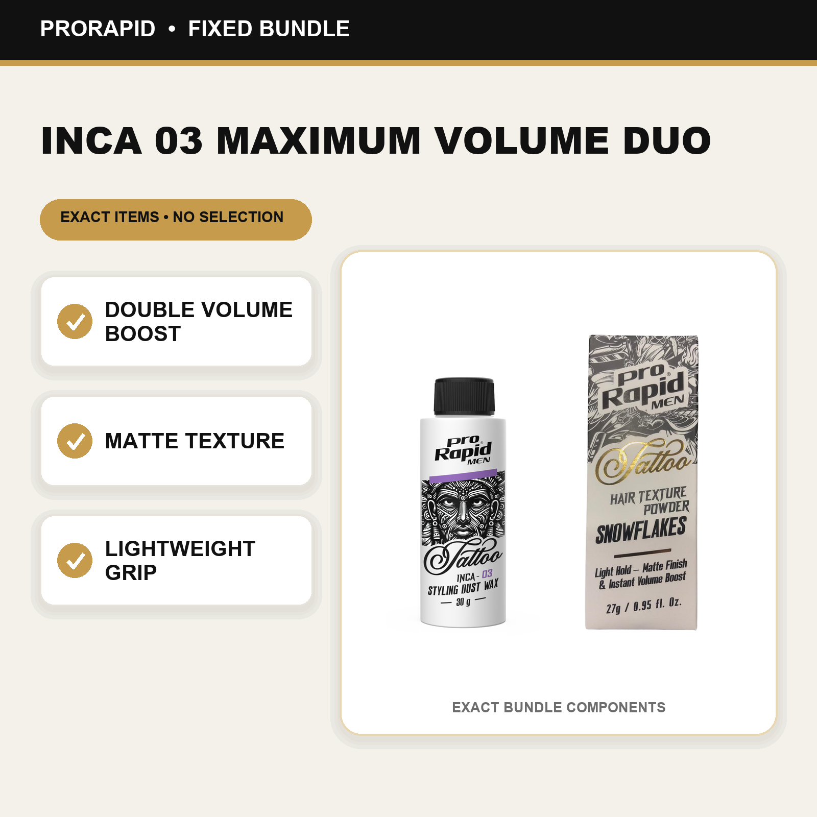 ProRapid INCA 03 Maximum Volume Duo key benefits and included ProRapid products