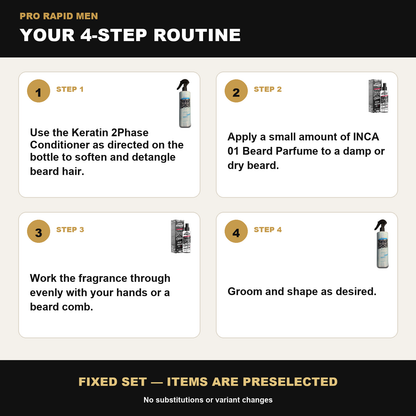 ProRapid Keratin Beard & Scent Duo – INCA 01 step-by-step ProRapid grooming routine