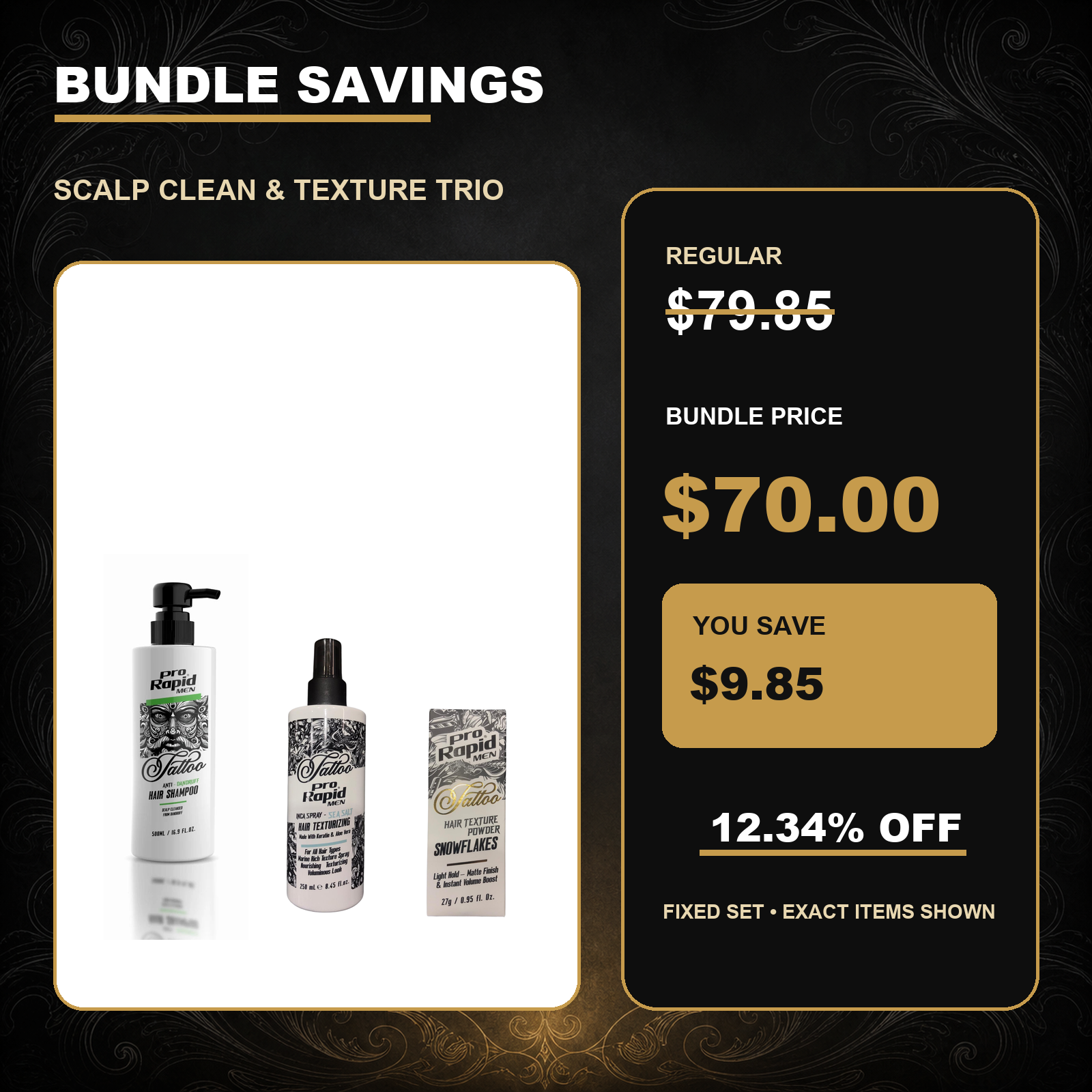 ProRapid Scalp Clean & Texture Trio $70.00 bundle price and $9.85 saving