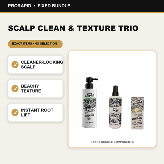 ProRapid Scalp Clean & Texture Trio key benefits and included ProRapid products