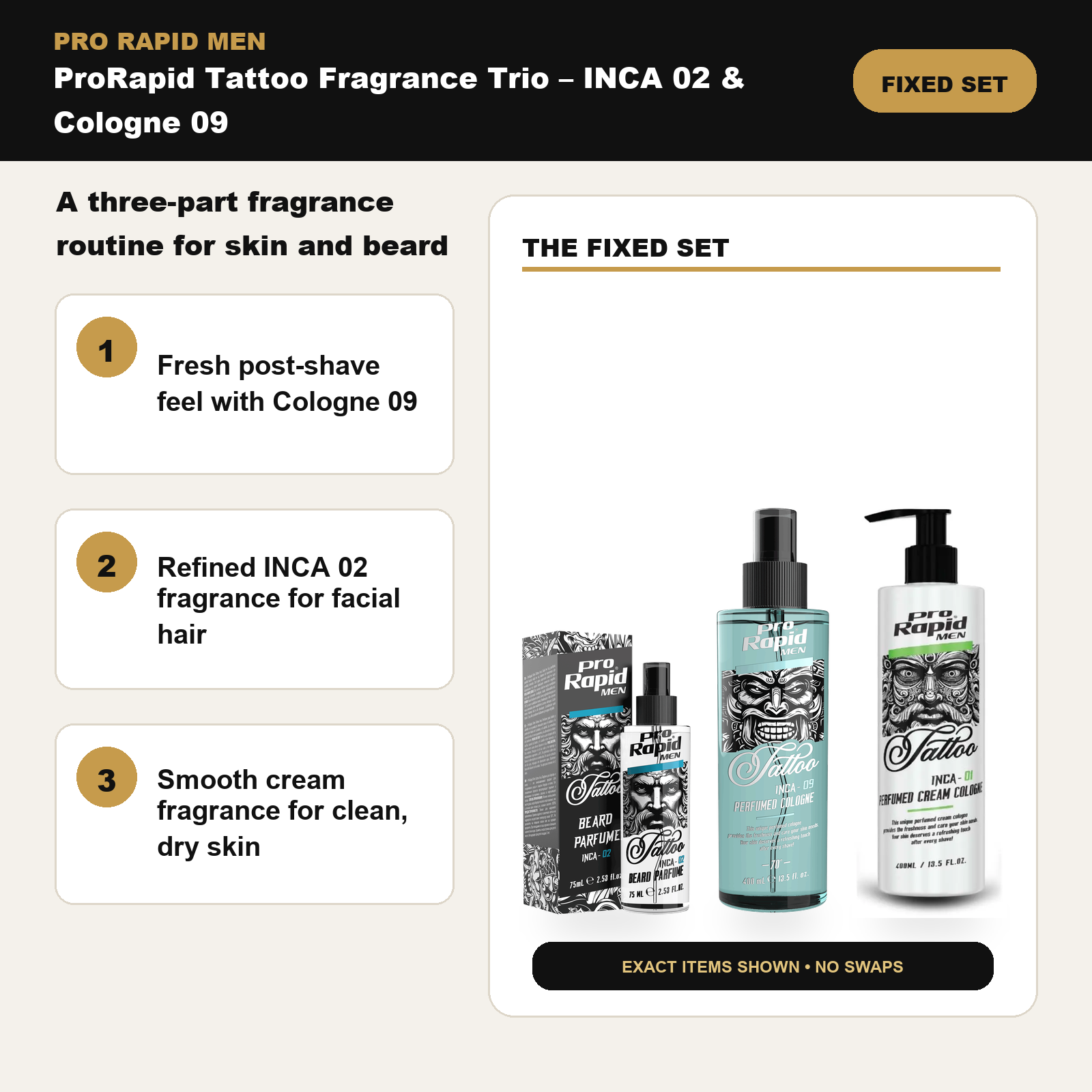 ProRapid Tattoo Fragrance Trio – INCA 02 & Cologne 09 key benefits and included ProRapid products