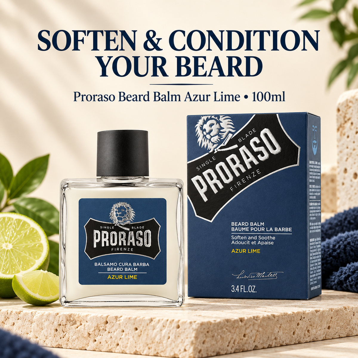 Proraso Beard Balm Azur Lime 100ml – softens and conditions beard hair