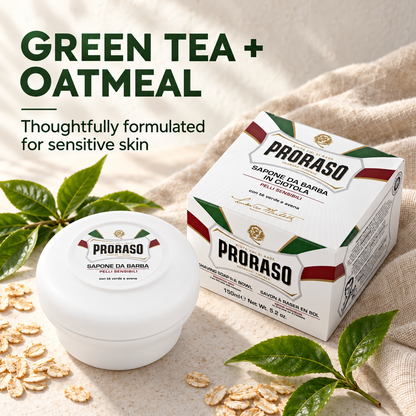 Proraso Sensitive Shaving Soap with green tea and oatmeal, formulated for sensitive skin
