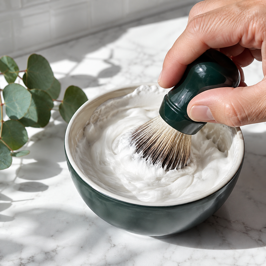 Proraso Refresh Shaving Cream whipped into lather with a brush