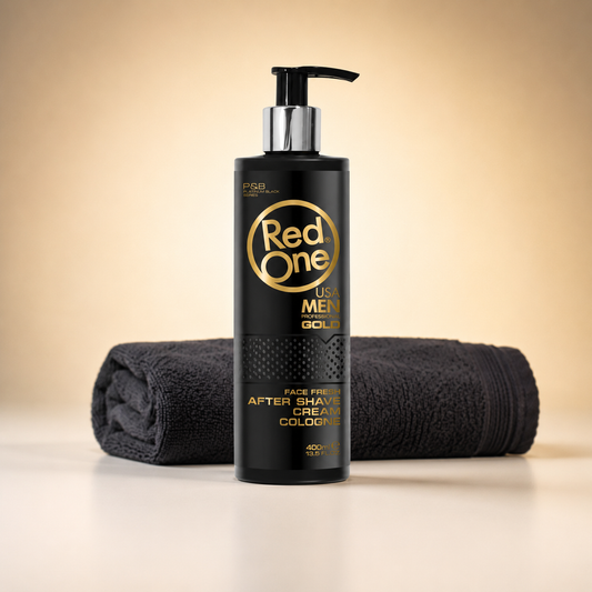 RedOne Gold After Shave Cream Cologne 400ml with barber towel