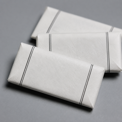 Close detail of sealed paper blade wrappers with no exposed cutting edges