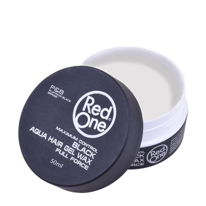 RedOne Aqua Hair Gel Wax Full Force Black 50ml open jar and lid