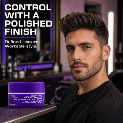 Controlled polished hairstyle using RedOne Aqua Hair Gel Wax Full Force Violetta 150ml