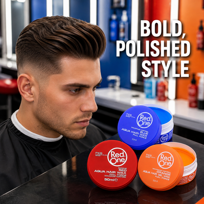 Bold polished hairstyle using the RedOne Aqua Hair Wax trio