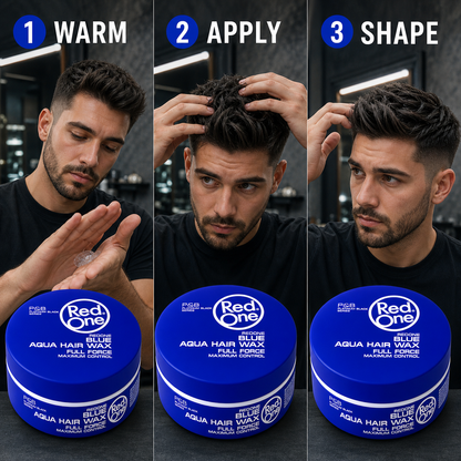 How to use RedOne Aqua Hair Wax Full Force Blue — warm, apply and shape