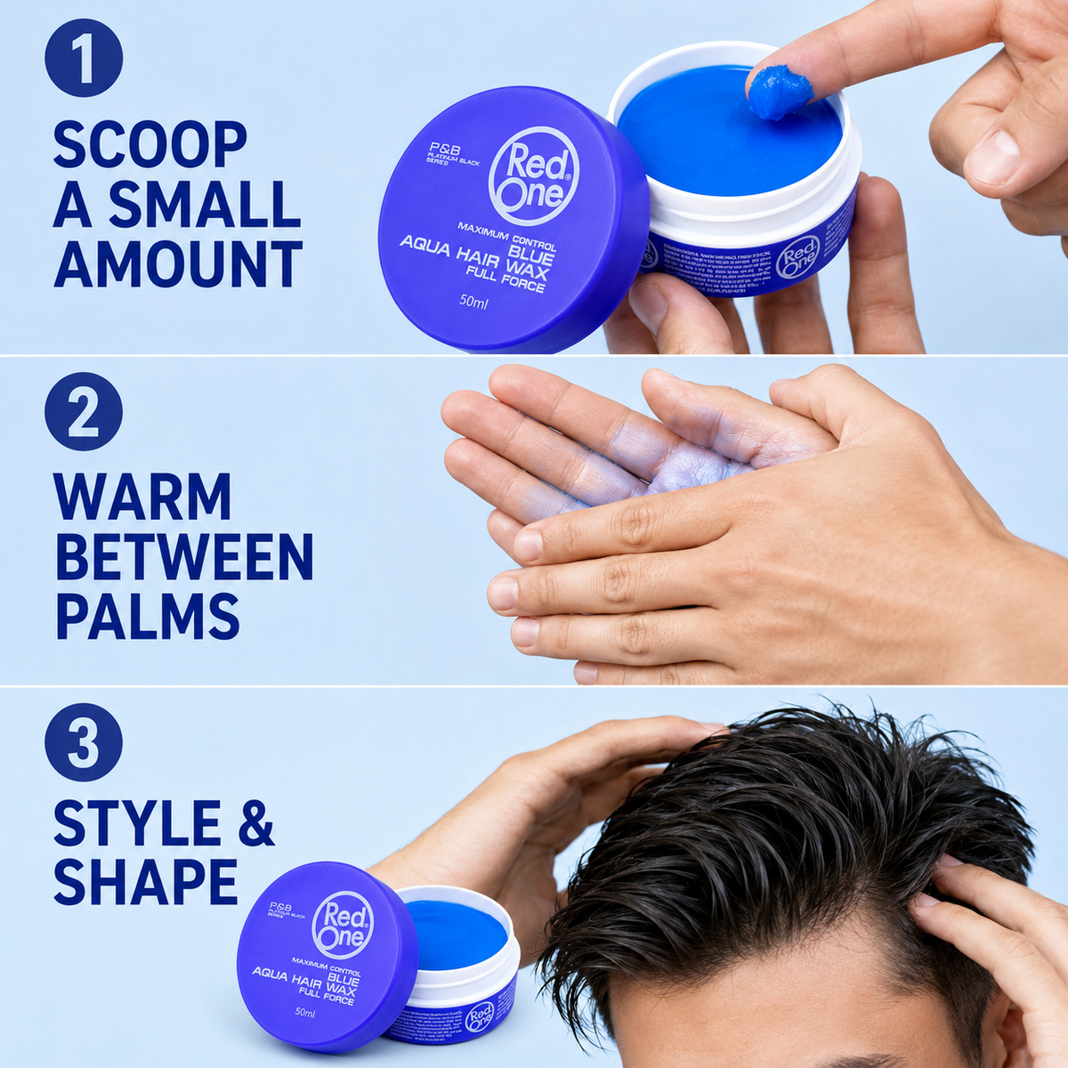 How to scoop warm and style with RedOne Aqua Hair Wax Blue 50ml