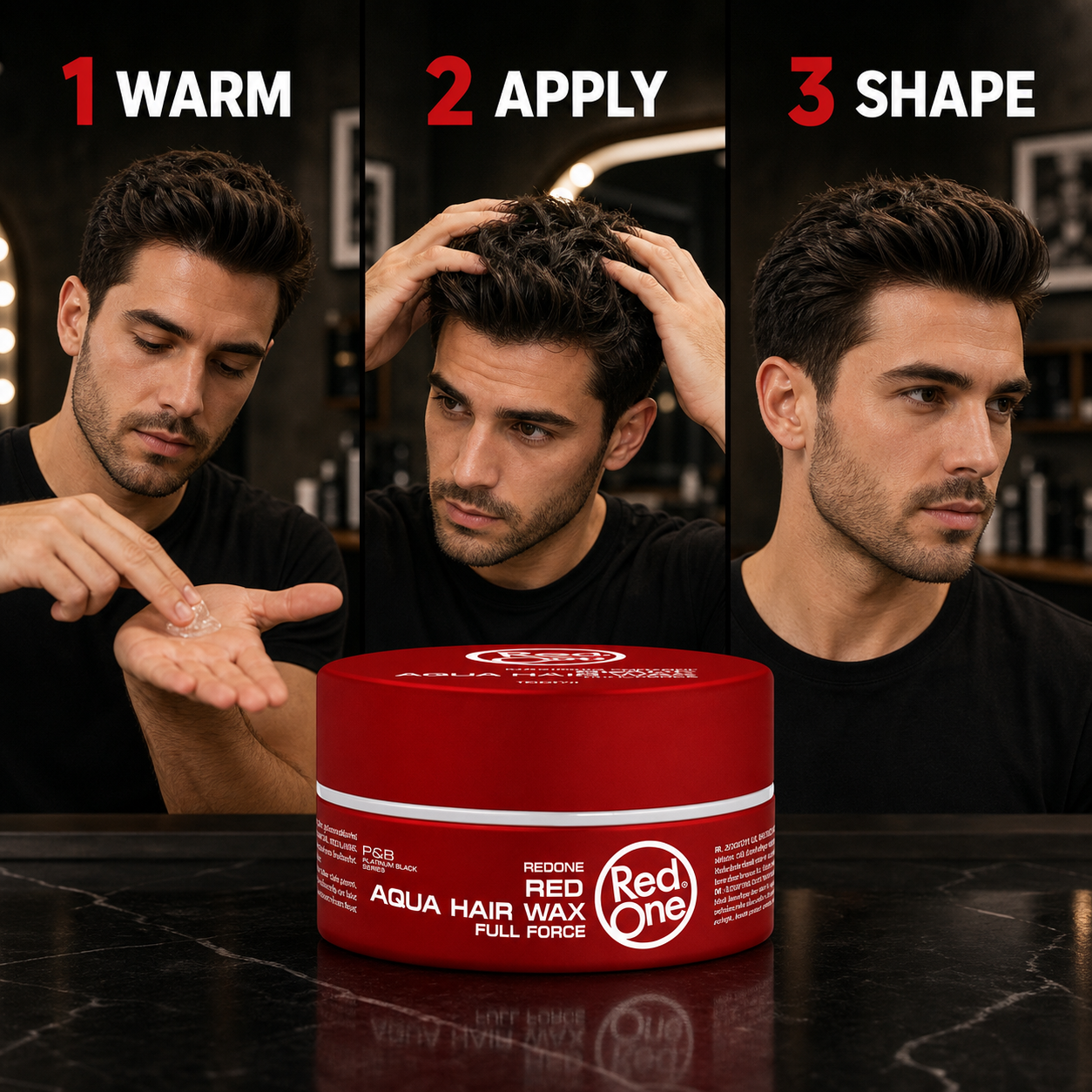 How to use RedOne Aqua Hair Wax Full Force Red — warm, apply and shape