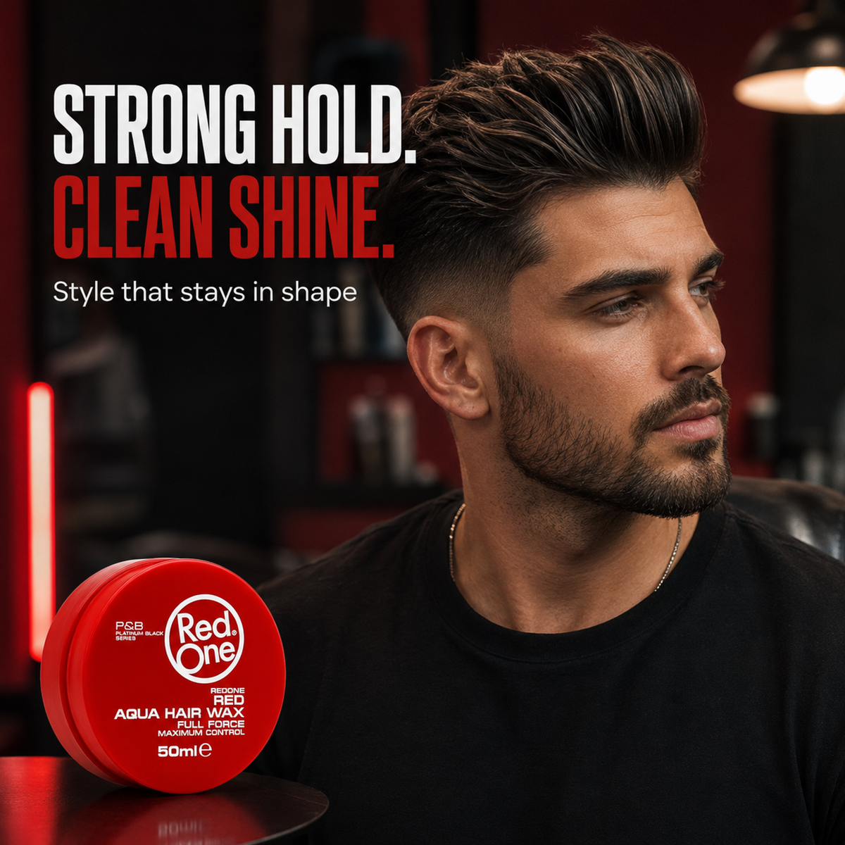 Strong hold and clean shine result with RedOne Aqua Hair Wax Full Force Red 50ml