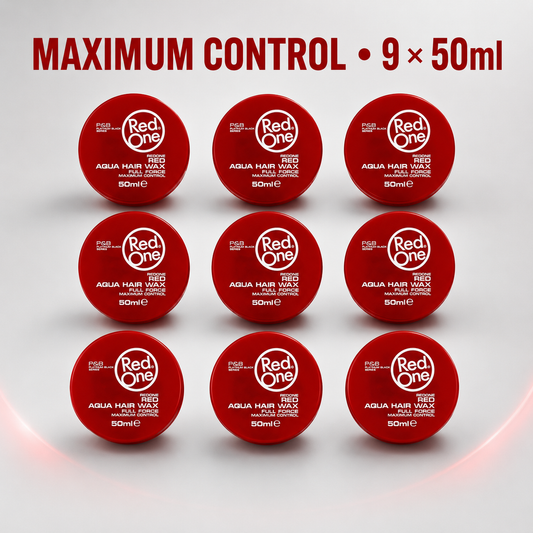 Nine RedOne Aqua Hair Wax Full Force Red 50ml tins for maximum styling control