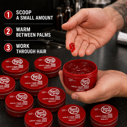 How to scoop warm and apply red RedOne Aqua Hair Wax Full Force Red 50ml