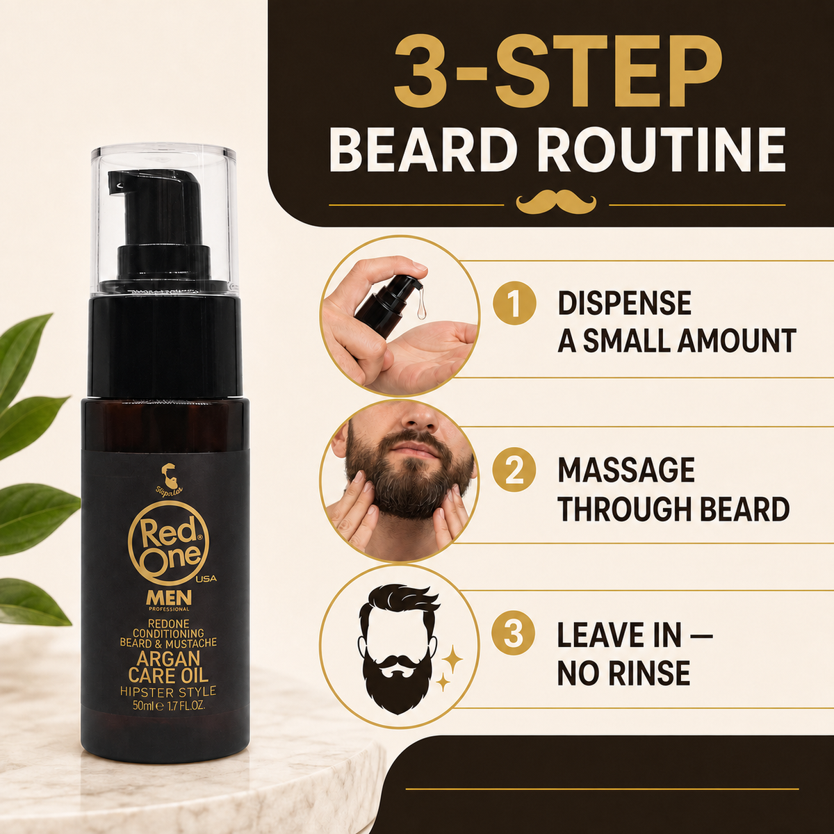 How to use RedOne Argan Beard Care Oil in three leave-in steps