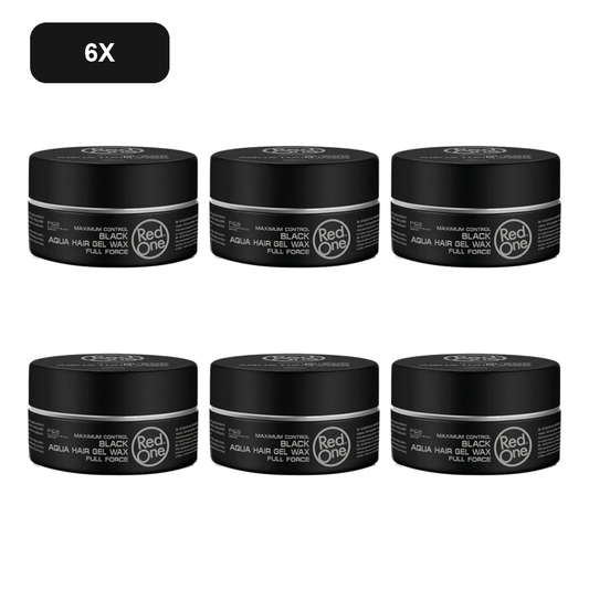 Six RedOne Black Aqua Hair Wax 150ml jars on a white background