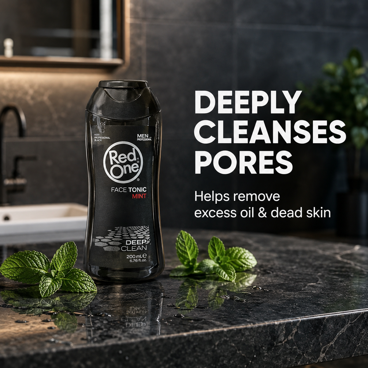 RedOne Cleaning Face Tonic Mint 200ml benefit graphic about deep pore cleansing