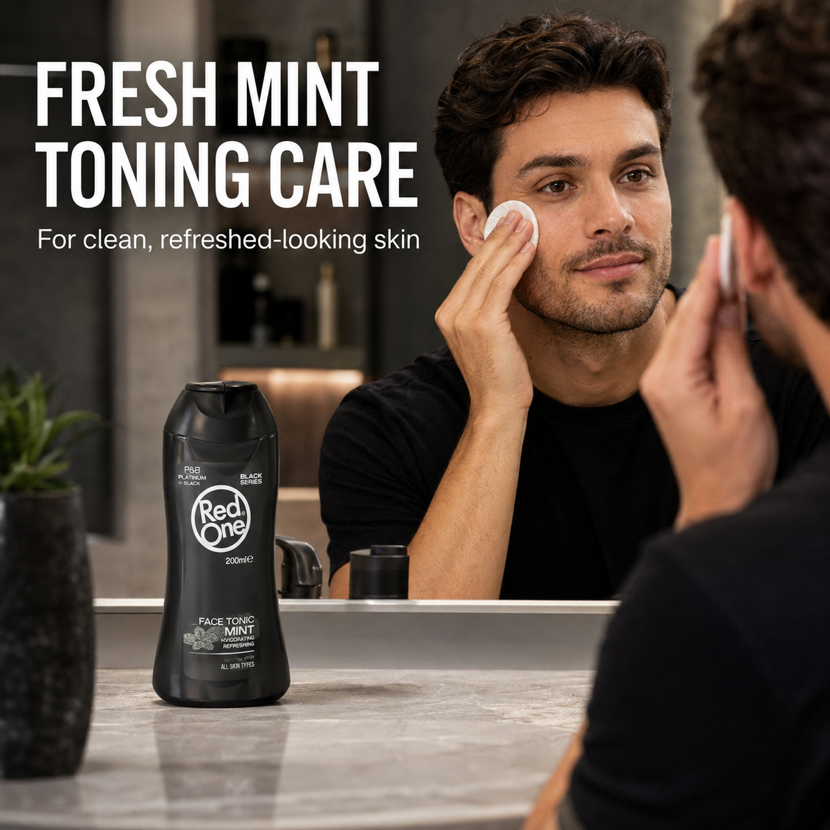 RedOne Cleaning Face Tonic Mint 200ml shown in a fresh mint toning routine