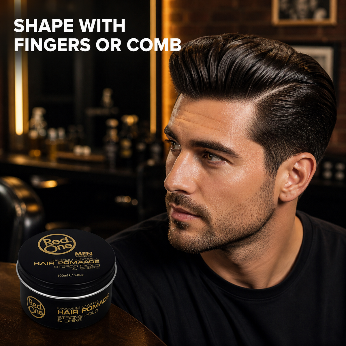 RedOne Creative Hair Pomade 100ml with polished hairstyle - shape with fingers or comb
