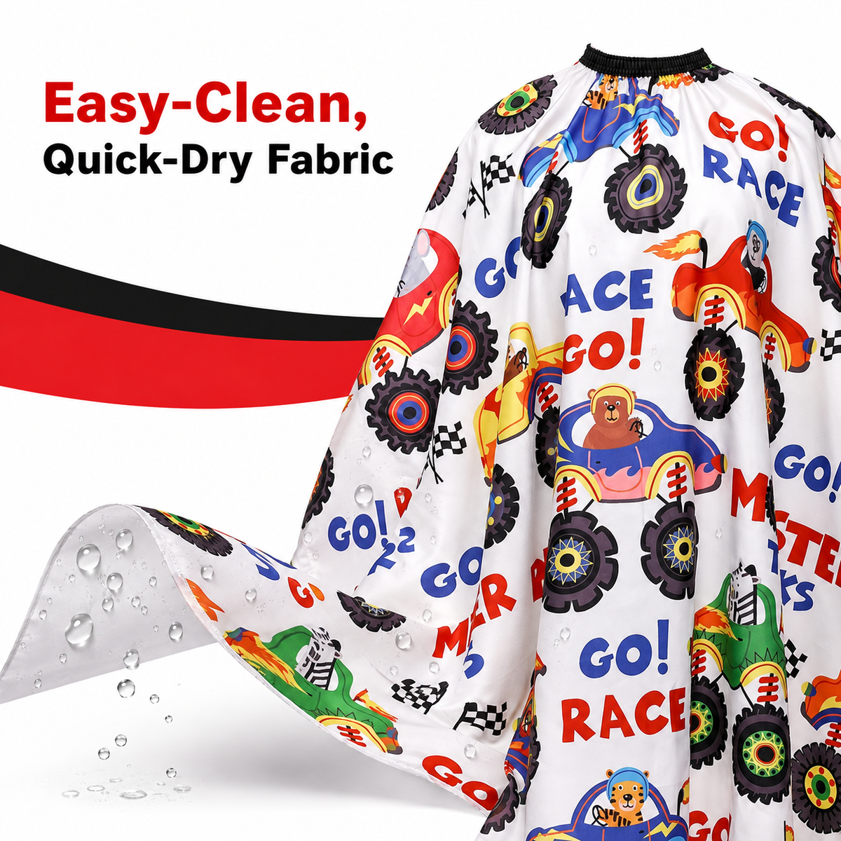 RedOne Kids Go Car cutting cape — Easy-Clean, Quick-Dry Fabric