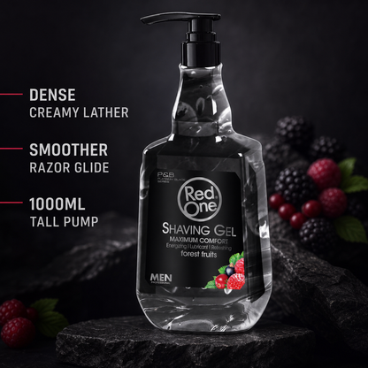 RedOne Fruits Shaving Gel 1000ml tall bottle with dense lather, smoother glide and tall pump benefits
