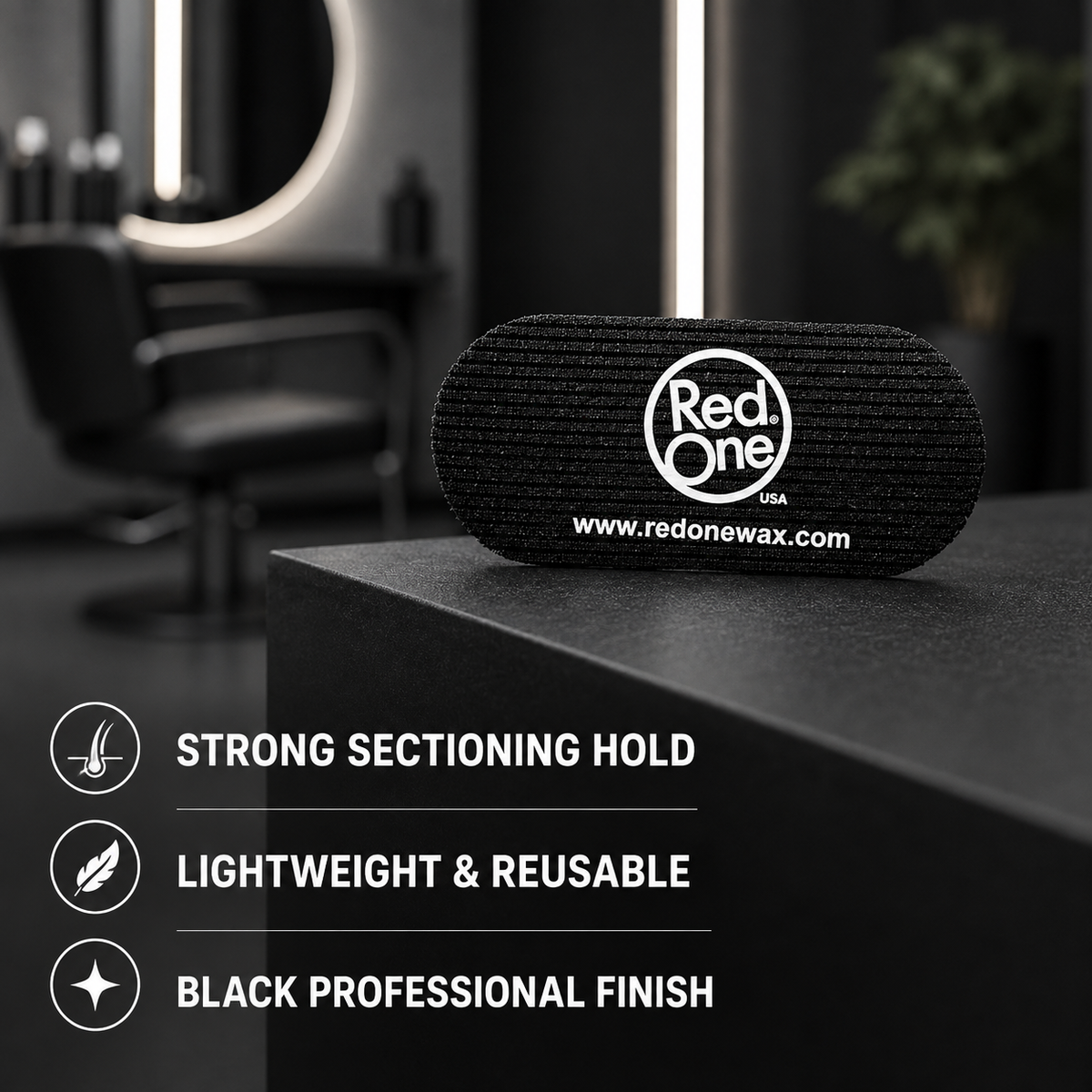 RedOne black hair grip with strong sectioning hold, lightweight and reusable benefits