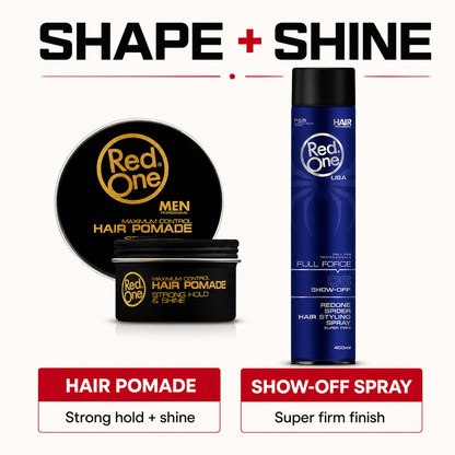 RedOne pomade and Show-Off spray benefits for strong hold and shine