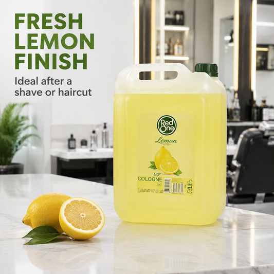RedOne Lemon Cologne 5L benefit graphic featuring a fresh lemon finish